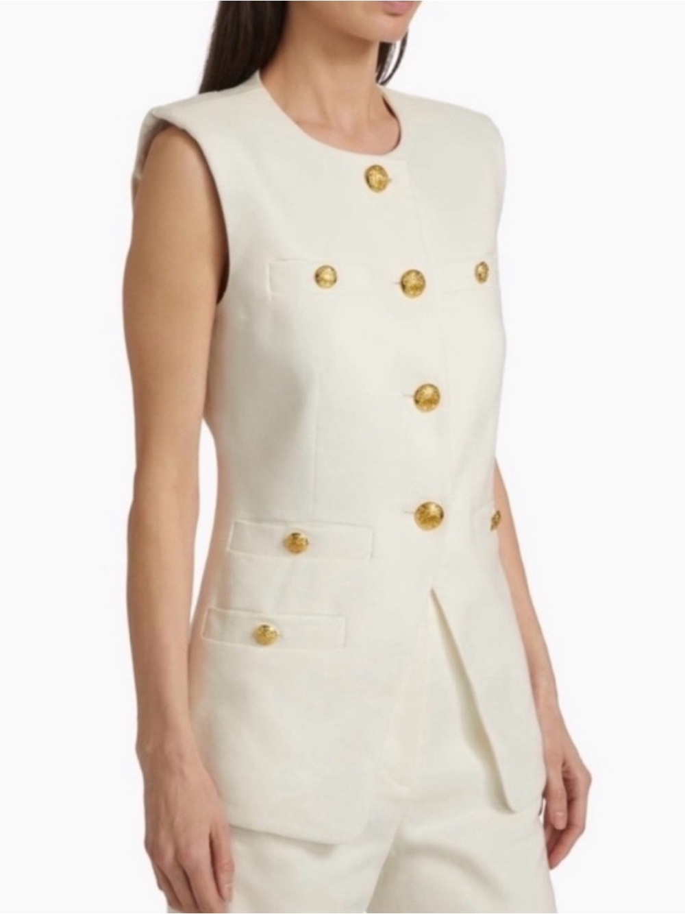 NEW VERONICA BEARD White Tamara Sleeveless Vest with Gold Medallion Miller 8 - Picture 10 of 13